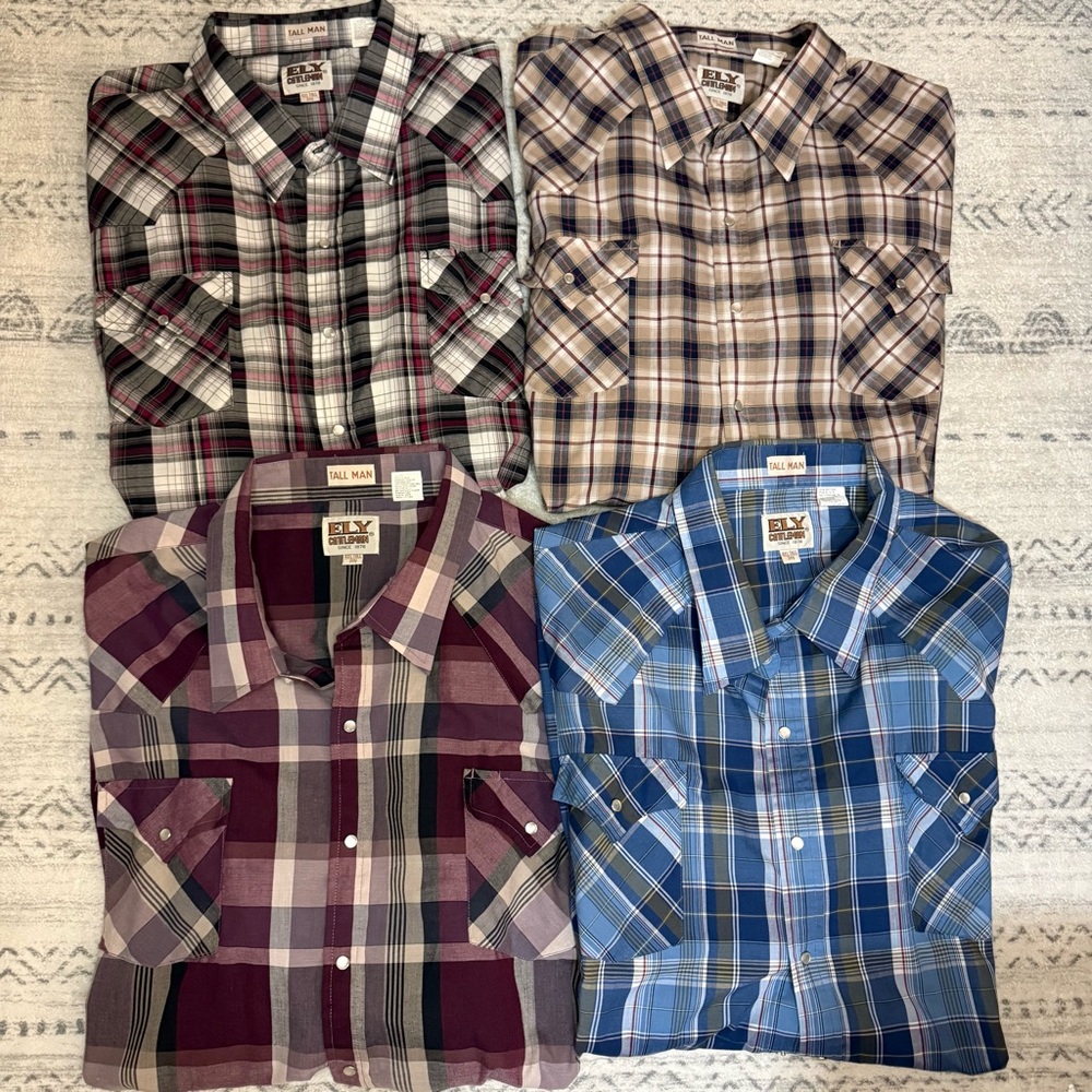 Ely Cattleman Plaid Button-Down Shirts Lot Bundle of 4 4XLT Tall Man